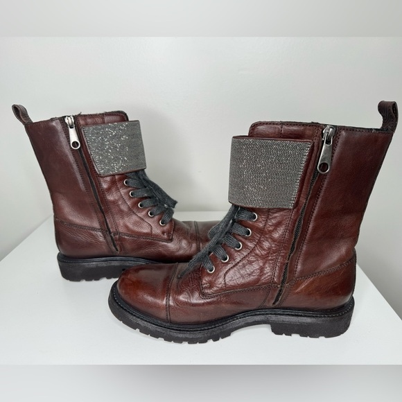 Brunello Cucinelli Monili Leather Combat Brown Boots - Refined Elegance - Picture 4 of 9